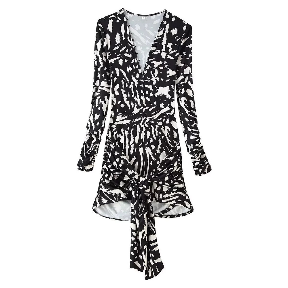 ZARA Button Embellished Stretchy Wrap Tie Dress Fall Winter